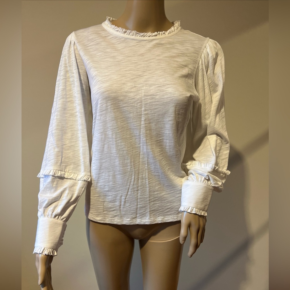 Goldie White Ruffle Long Sleeve Cotton Top Size S Brand New